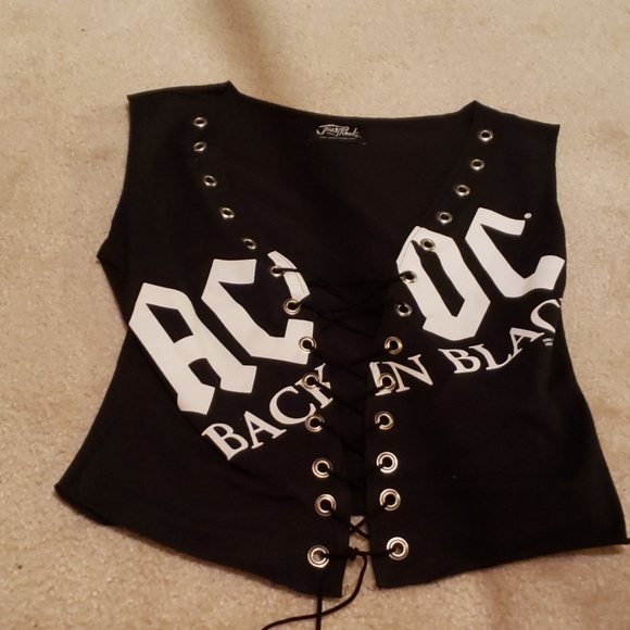 Jonny Rock Tops - AC/DC back in black lace up corset graphic top